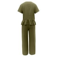 Objave za žene Ljeto posteljina rezervoar uzoru široke pantalone za noge postavljaju čvrste odjeće za odmor sa džepovima