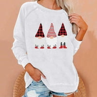 Safuny ženska dukserica labav pulover Jesen Crew izrez za odmor Trendne majice Lijepi patuljak vrhovi dugih rukava sretan božićni casual bijeli XL