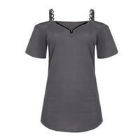 Ženska modna casual tanka V-izrez patentni zatvarač s ramena Solid suspender majica kratkih rukava svijetlo siva m