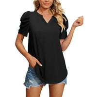 Ženski vrhovi crne majice žene za ženske vrhove lisnata rukava V izrez majica Ljetne kratke rukave casual