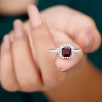 Asscher rezan rodolitni prsten sa moissitnim halo za žene, 14k bijelo zlato, SAD 7.50