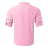 Muška majica Collar pamuk posteljina Print Fashion Top bluza Labavi dugme Dugi rukav Top košulje Trend Men Masples Pink m