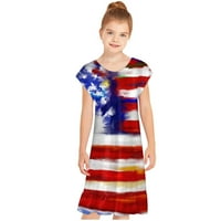 Yyeselk dana nezavisnosti za velike djevojke Američka haljina za zastavu 4th juli Patriotska odjeća crvena 10-11 godina