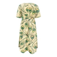 Tking Fashion Womens Ljeto Ležerne prilike Bohom tiskanim haljinama kratkih rukava okrugli vrat Maxi haljine za plažu sa džepom zelene m