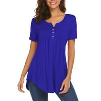 Ženske vrhove bluza casual kratkih rukava tiskane žene ljeto V-izrez T-majice tamno plava l