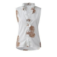 Strungten Fashions Ženski temperamentni gumb V-izrez rukava za rubu Ležerne košulje za majice za žene