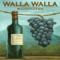 Walla Walla, Washington, plavi grožđe i boca vina, ulje slikarstvo