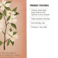 Greensboro, Sjeverna Karolina, Vintage Flora, Serija država, Cvijet breze Wood Wood Wall znak