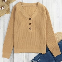 Huaai džemperi za žene Žene V-izrez Dupke za pletene jeseni zimski dugi rukavi Ženski džemper Jeseni džemperi za žene Khaki S