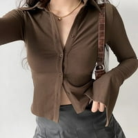 Ženska bluza Čvrsta majica Slim dugačke trube Ležerne prilike Centraywear Top, L Brown