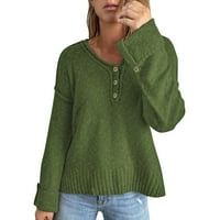 Ženska jesen i zima labav ležerni modni čvrsti kolor V vrat pulover dugme Duks muški džemperi sa patentnim