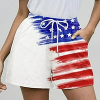Dan nezavisnosti Žene Američkim zastavama Uzorak Ležerne prilike za rezanje Elastične struke Kratke hlače 4. srpnja Kratke hlače sa džepom bijeli m