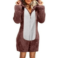 Ženske plus veličina Topla runa Zip Up duksevi Plišani s kapuljače Soft Pajamas kratki kompleksibil
