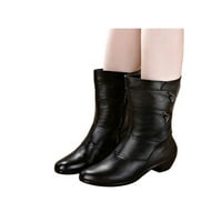 Wooblight Womens Srednja teleća čizme Chunky zimske cipele kožne čizme Zipper Rad Neklizajući okrugli nožni bolovi Comfort 6,5