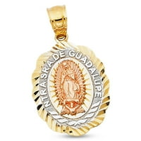 Lady Guadalupe Medaljon Privjesak Čvrsta 14k žuta bijela ruža zlatna šarm Diamond Cut Fancy