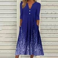 Ženske haljine V-izrez dugačak linijski ispisani ispisani haljina duge ljetne haljine Royal Blue 4xl