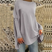 PXiakgy bluze za žene Žene Modni čvrsti osnovni ležerni labav pulover majica dugih rukava Tops Grey