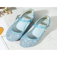Daeful Girl's Princess obuće okrugle cipele za cipele Chunky Block Mary Jane Škol Udobne cipele Neklizajuće sandale za pete za pete Plave 2Y