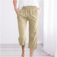 Lastesso Womens Pamučne pantalone nacrtavanje elastičnih struka Capris Čvrsta labava fit slaži ljetne