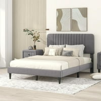 Velvet Tapacirana platforma za tapeciranu platformu, moderni drveni krevet s uzglavljenim i potpornim nogama, elegantan dizajn, nije potrebna, siva