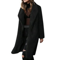 Ženski kaputi jakne za žene dame topla umjetna vuna rever zimene odjeće žene crne 2x