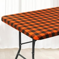 Decoruhome opremljeni stolnjak, vinilna pravokutna stolna krpa za 30 × 72 u tablicama, vodootporni poklopac stola bivola, crni i narandžasti