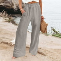 Ženske pamučne posteljine pantalone labavo uklapaju visoke struk pune boje ravno široke noge pantalone