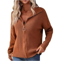 Homodles Ženski klasični džemper - zip zip modni postolje ovratnik Jedino u boji džemperi žene veličine kafe s