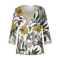 Qcmgmg bluze za žene Ljeto labavo kroštet V izrez Žene Ljetne košulje i majice čipke Trim rukave cvjetni