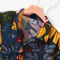 Polo majice za muškarce muški havajski džep kratki rukav okrugli rulji labavi majice ispis lana bluza