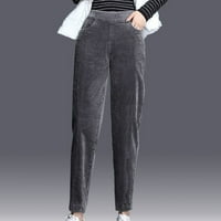 Ženske visokog suzbijanih hlača elastične struke Corduroy pantalone sa džepom L siva tanka