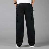 Leey-World Muške hlače Muške casual pantalone Stretch struk ravno uklapanje opuštene teretne hlače Black,
