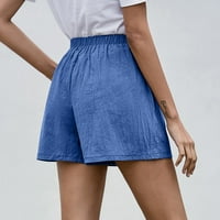 EFSTEB ljetne kratke hlače za žene udobne hlače široke noge visoke struke ravne hlače pamučne kratke hlače Ležerne kratke hlače u boji Trendne vrećice sa džepom plave xl