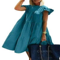 Voguele Women Ljeto Plaže Sundress Haljine s kratkim rukavima Solid Color Midi haljina Party Casual Blue 3xl