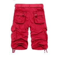 Muški na otvoreni teretni kratke hlače Atletic Fit Solical Boja elastična struka patentni zatvarač patentni patentni multi-džepovi kratke hlače izdržljive brze sušenje kratke hlače crvene l
