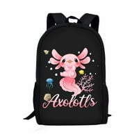 Suhoaziia Cartoon Axolotl Crna školska torba za studente, lagane ruksake, izdržljive ručke sa bočnim