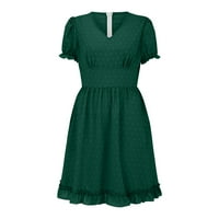 B91XZ Womens Ljetne haljine Žene Ljetne modne Ležerne kratke rukave Jacquard V izrez Haljine Labave elegantne haljine Havajski haljine za žene Green, XL