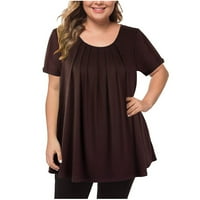 Košulje za žensku čvrstu boju plus veličine vrhova kratkih rukava Flowy Majice bluza tunika vrhova kava