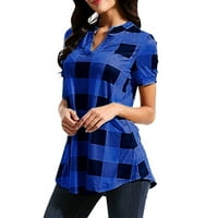 Sebulube ženske vrhove vrhovi ženskih majica casual plaint ispisani kratki rukav V-izrez nepravilni majica za blubu za blugu od majica plava 2xl