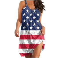4. jula Haljine za žene Ljetna novost Američki zastava bez rukava bez rukava izrez Midi haljina