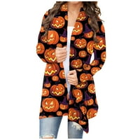 Yubatuo Halloween Cardigan za žene s dugim rukavima otvorena prednja bluza s drapea plus veličina