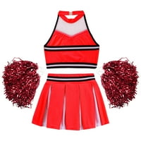 Inhzoy Girls Cheer Uniform Outfit Cheer lider Halloween kostim prsluk s naplavljenom suknjom crveno