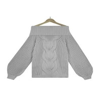 Paille ženski kabelski pletenje rastezanje Jumper vrhovi seksi šik džemper sa rame Pleteni džemperi pulover sive s