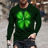 Muški dan St. Patrickov djetelina Clover Grafički tees Casual Tops Gnomes Majica Kuća za odmor za odmor Dugi rukav Crewneck Boho bluza Green XL