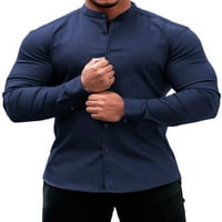 Prednji ručni rušići dugih rukava Tunička košulja za kožnju za ovratnik muški tanki fit bluzu dugme niz tamno sivu l