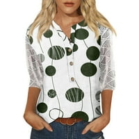 Ženski vrhovi ženske majice dugih rukava padne bluze v grafički grafički otisci casual vrhovi vojska zelena m