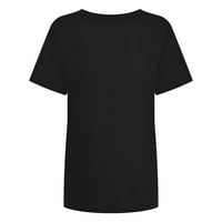 Homeneli Žene Ljetne vrhove - kratki rukav tiskani posad vrat retro labave majice za žene crne