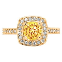 1. CT sjajan okrugli rez Clear Simulirani dijamant 18K žuti zlatni halo pasijans sa Accentima prsten sz 7.5