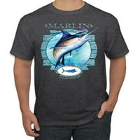 Plava Marlin Fish Muška grafička majica, Heather Black, 5xL
