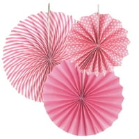 Papir rozeta Pinwheel Party ventilatori, ružičaste, različite veličine, 3-komad